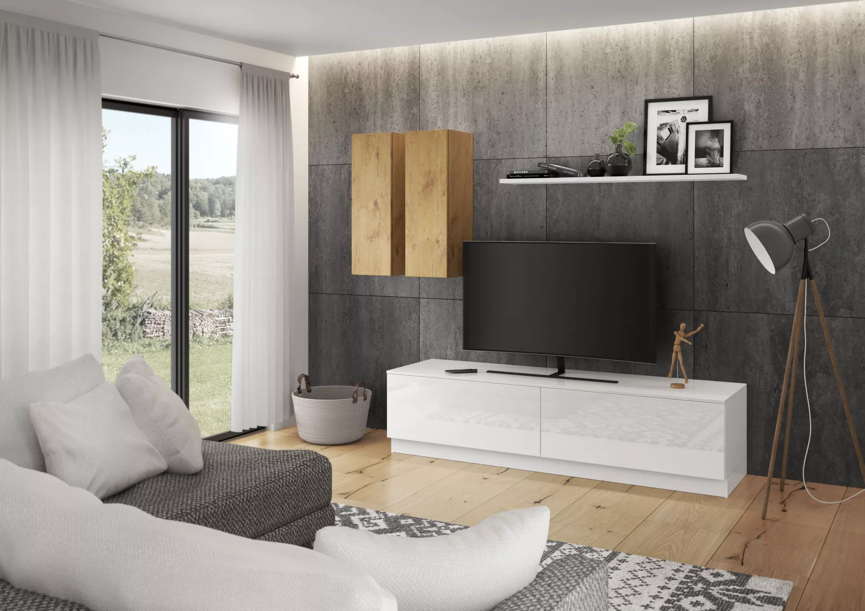 Wohnwand im modernen Design mit integriertem TV-Fach und viel Stauraum, Möbel für das Wohnzimmer im Kontor Penzlin.